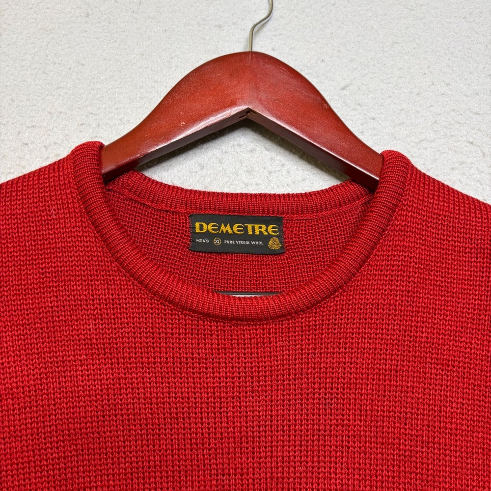 Demetre Sweater Mens XL Red Navy Striped Pure Virgin Wool Vintage 90s Distressed - Picture 10 of 11